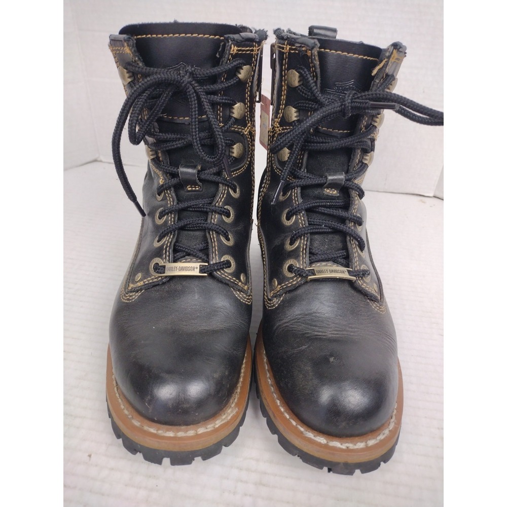 Harley Davidson Leather Riding Work Boots Womens 6.5 Black Moto Ankle Hook Zip - Picture 2 of 9
